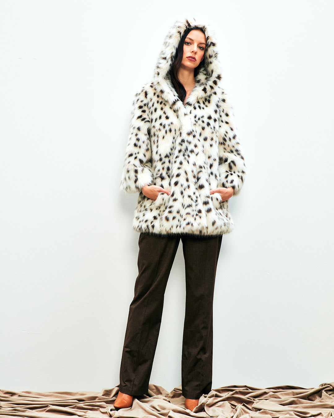 Vegan Furry Belted Hooded Short Coat
