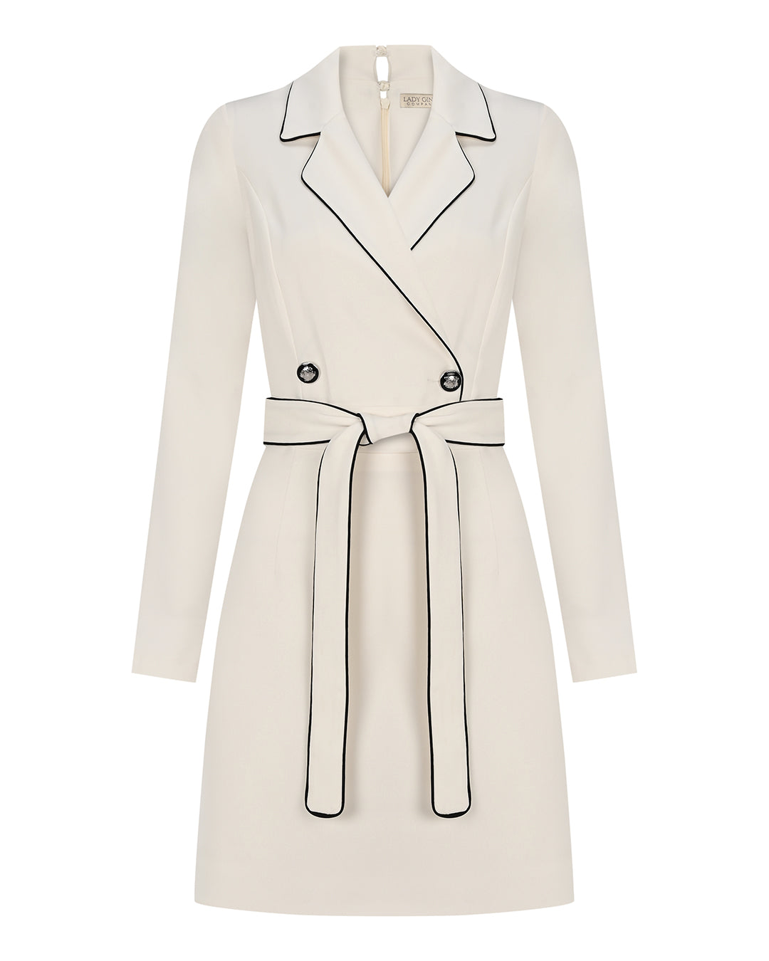 Düğme Detaylı Beli Kuşaklı Şeritli Elbise