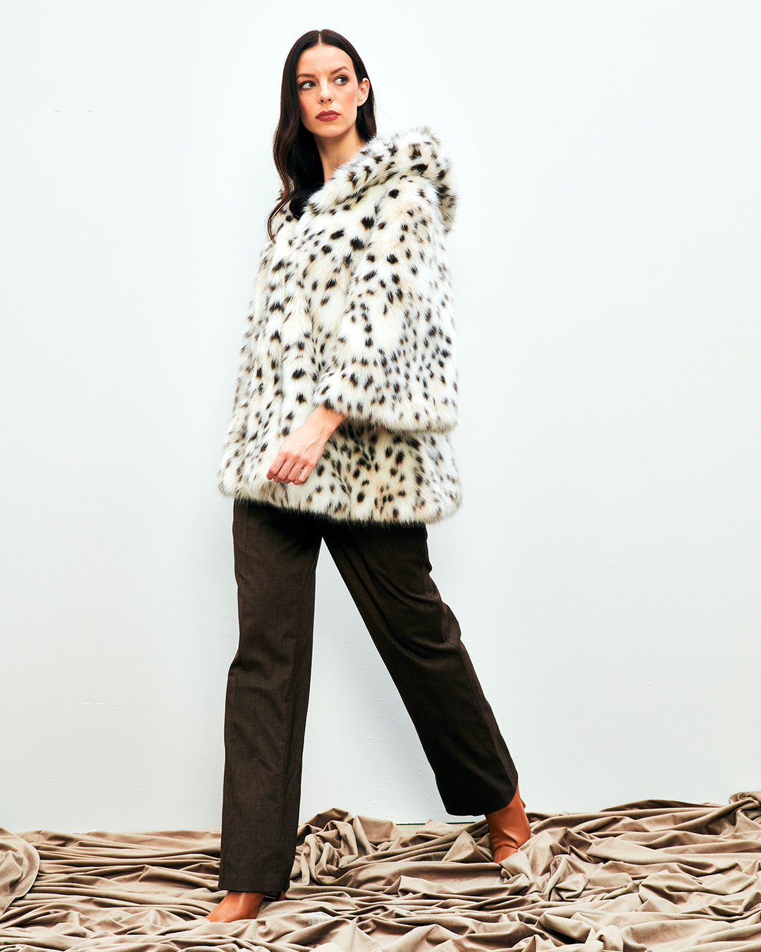 Vegan Furry Belted Hooded Short Coat