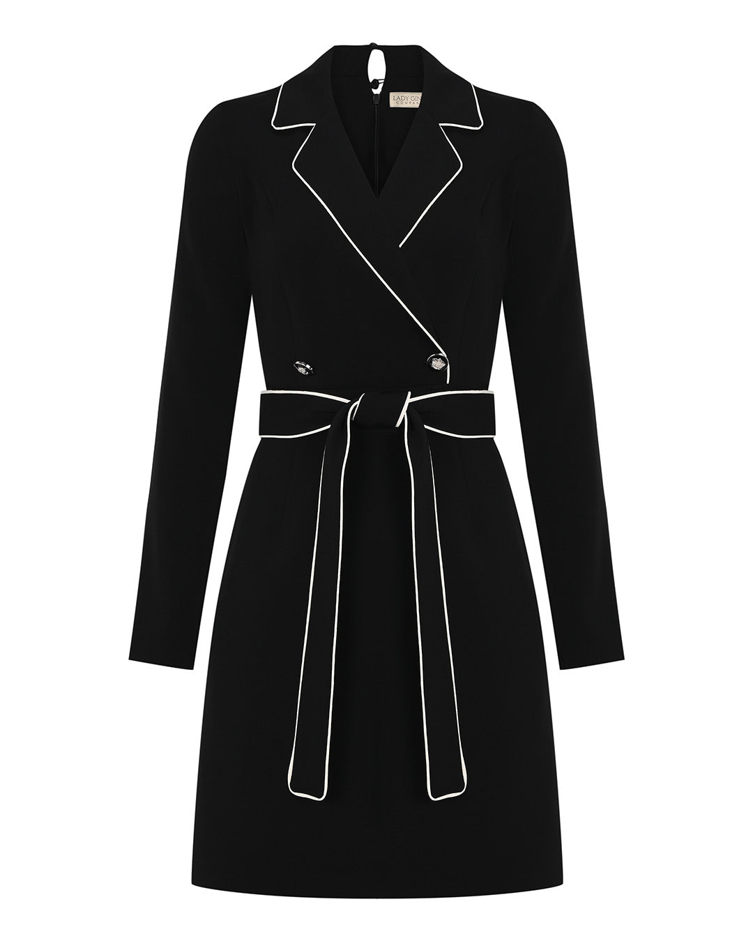 Düğme Detaylı Beli Kuşaklı Şeritli Elbise