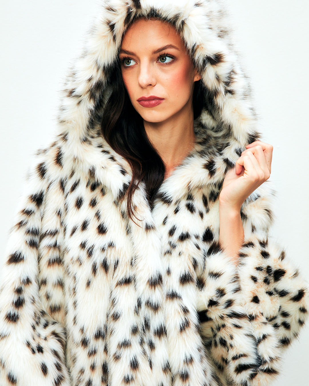 Vegan Furry Belted Hooded Short Coat