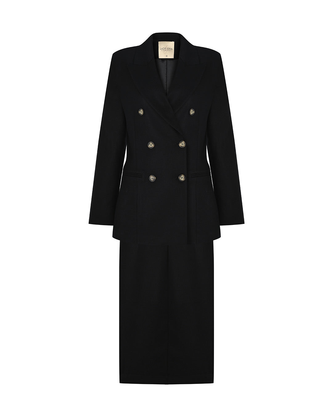 Kruvaze Yaka Düğme Detaylı Ceket - Etek Takım