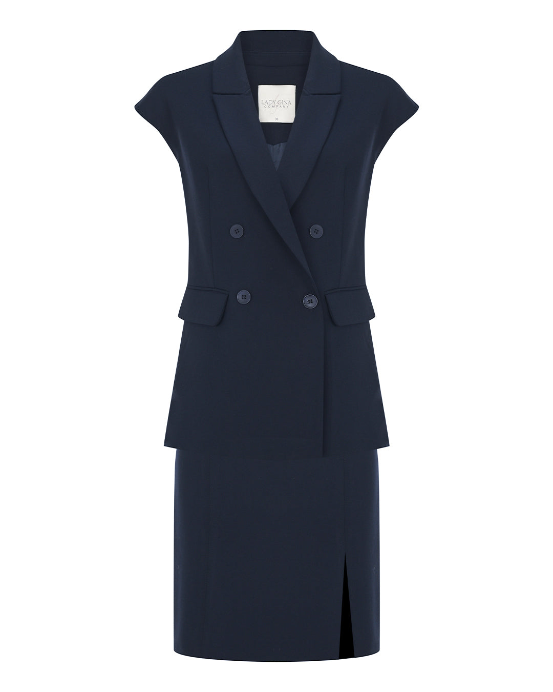 Düğme Detaylı Kruvaze Yaka Yelek - Etek Takım