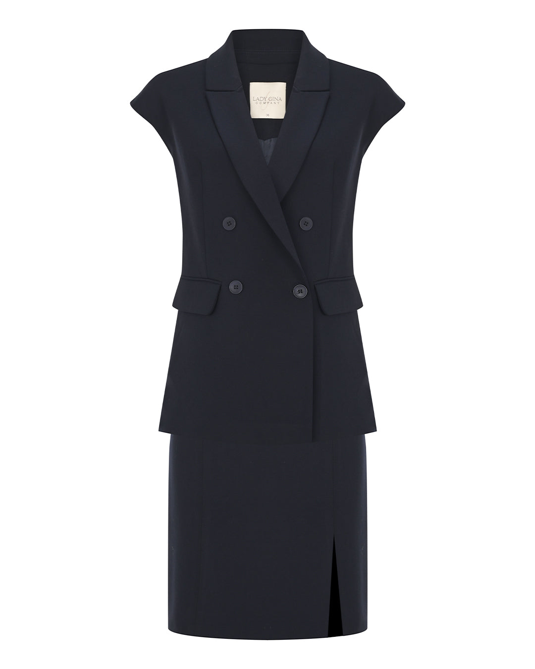 Düğme Detaylı Kruvaze Yaka Yelek - Etek Takım