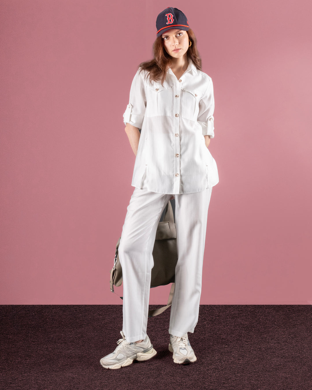 Cep Detay Önü Düğmeli Gömlek-Pantolon Takım