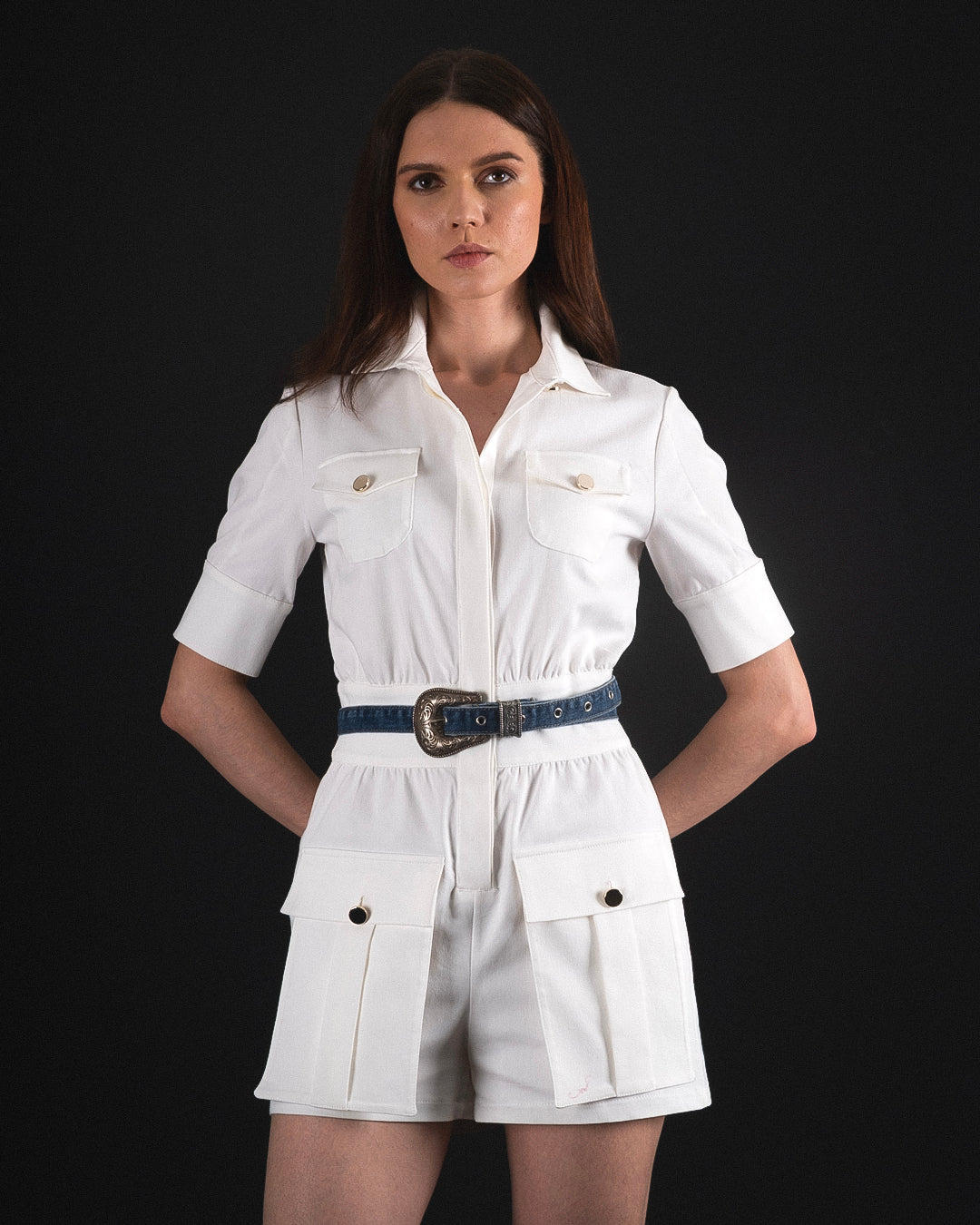 Gömlek Yaka Düğme Detaylı Tulum