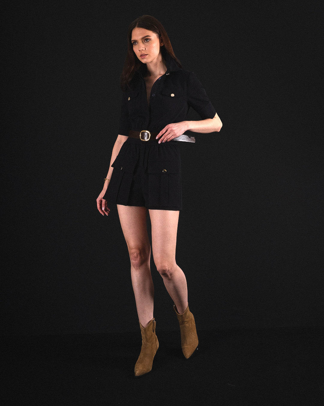 Gömlek Yaka Düğme Detaylı Tulum