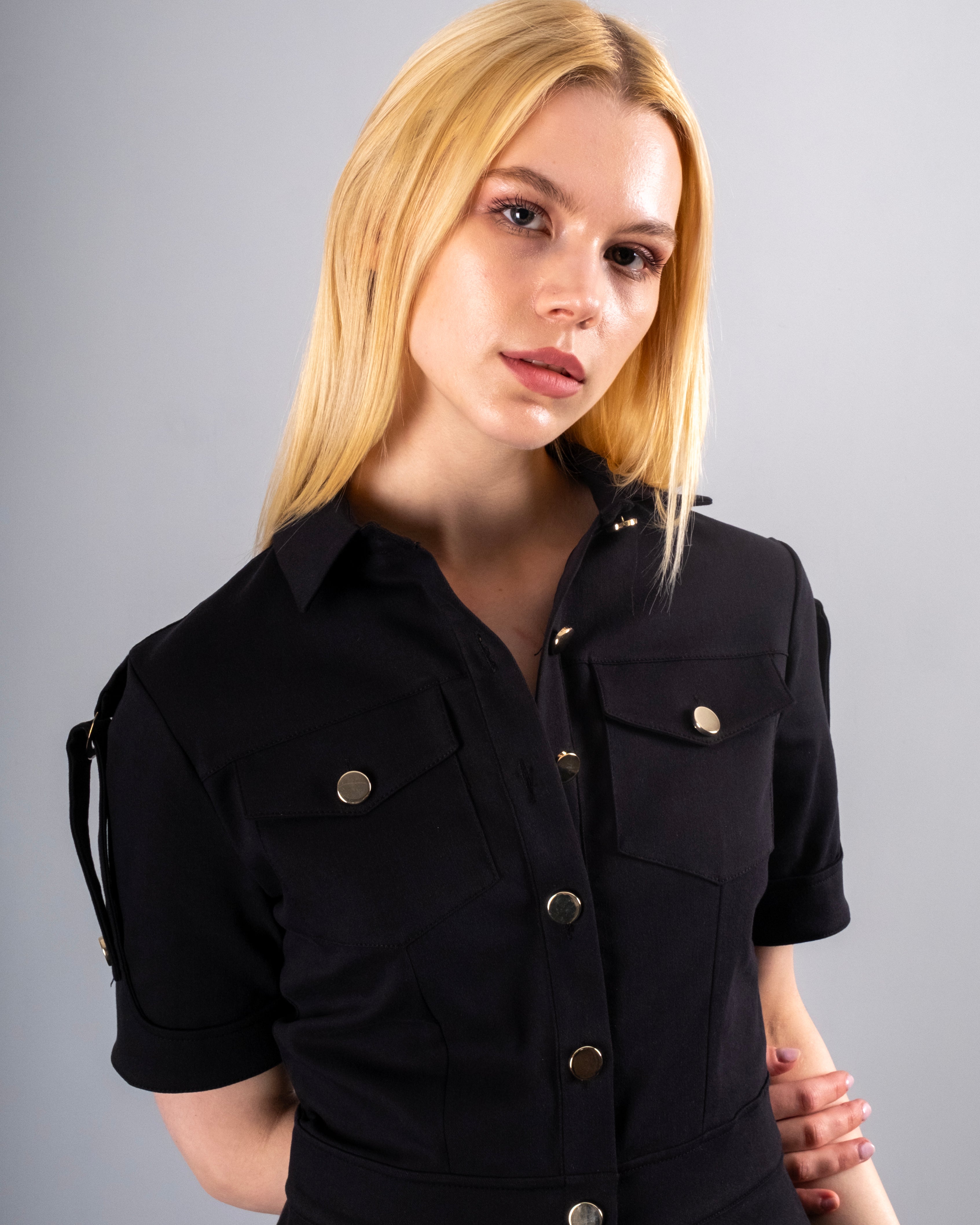 Gömlek Yaka Düğme Detaylı Kısa Kol Tulum