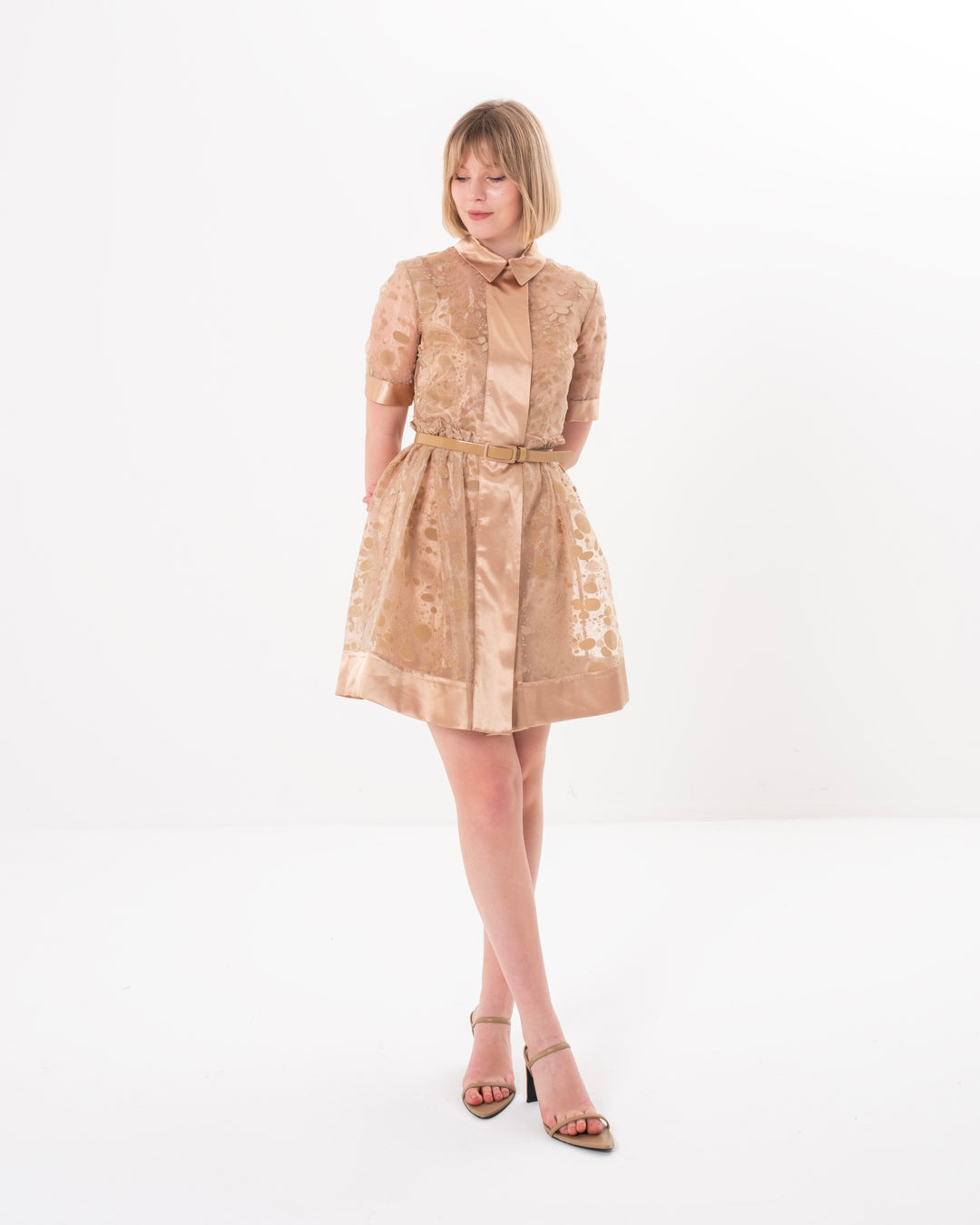 Gömlek Yaka İçi Astarlı Kısa Kol Elbise