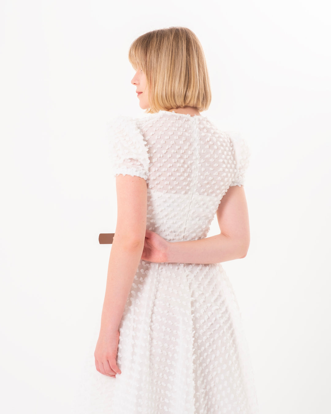 Göğüs Kaplı, Önü Düğme Detaylı, Balon Kollu, Astarlı Elbise