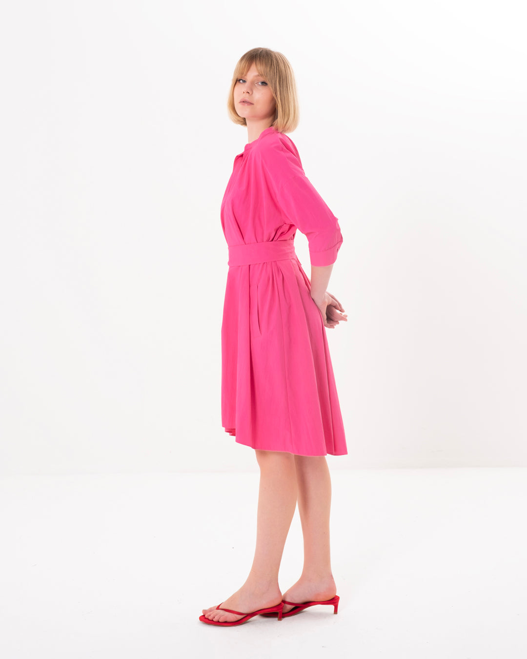 Button-Front Belted Dress