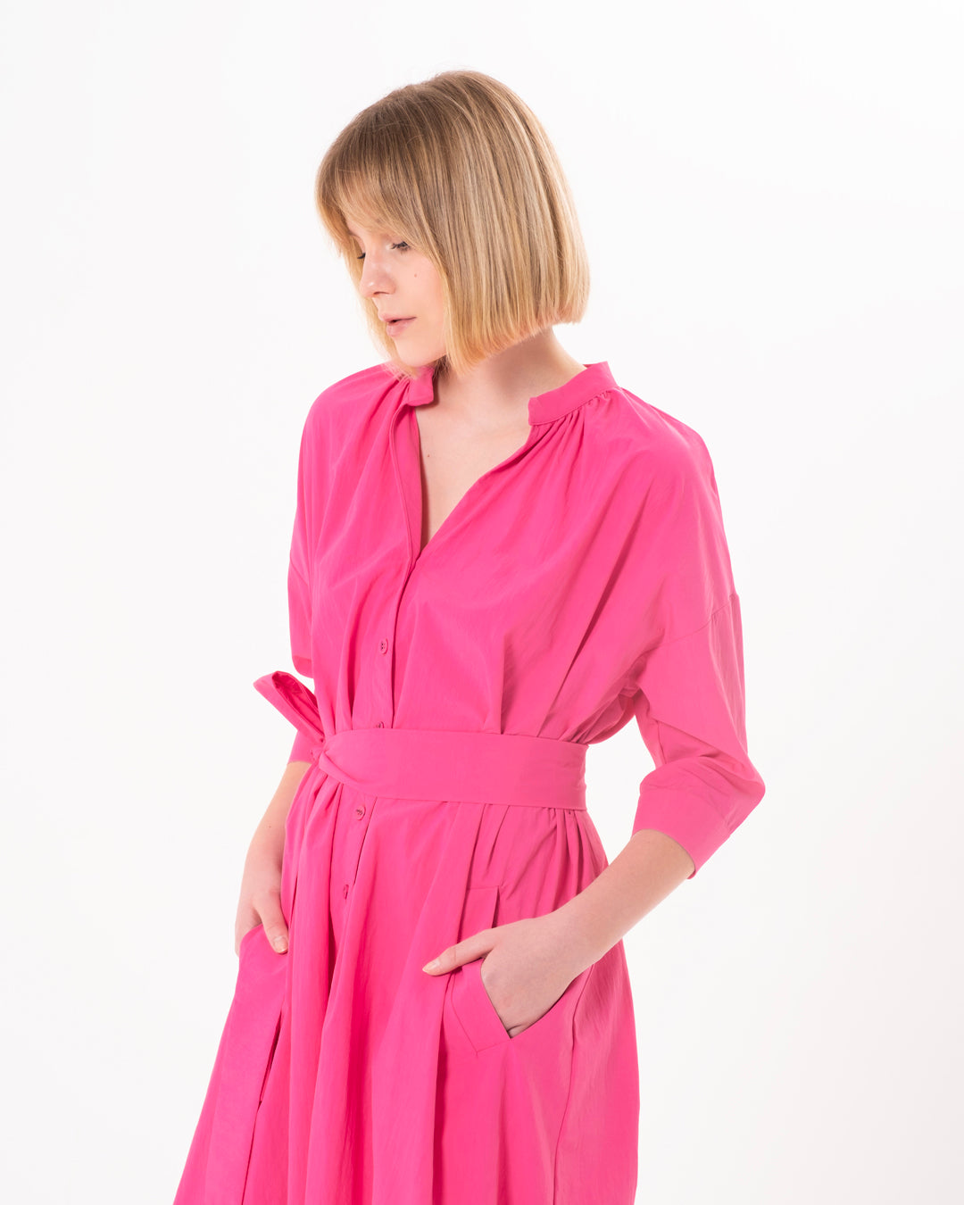 Button-Front Belted Dress