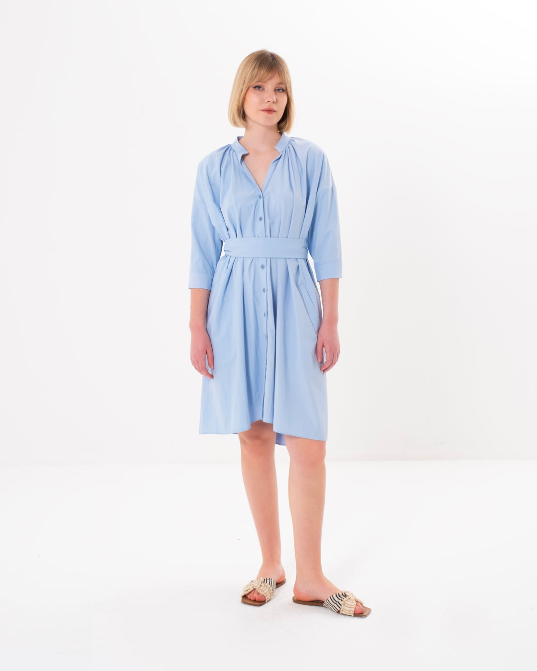 Button-Front Belted Dress