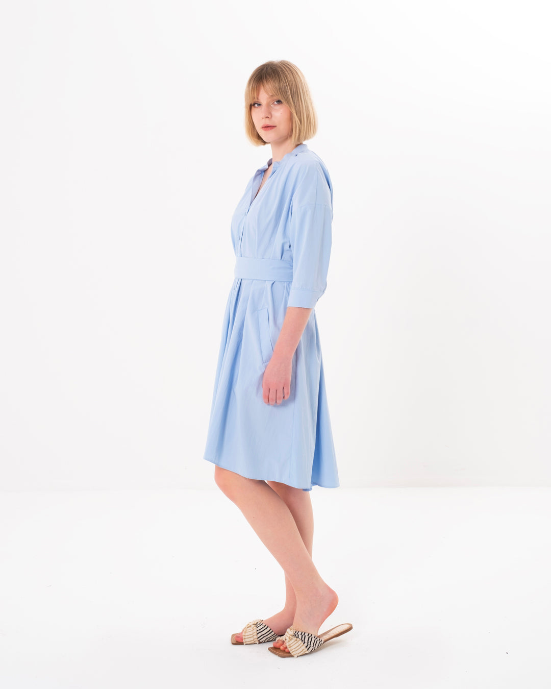 Button-Front Belted Dress
