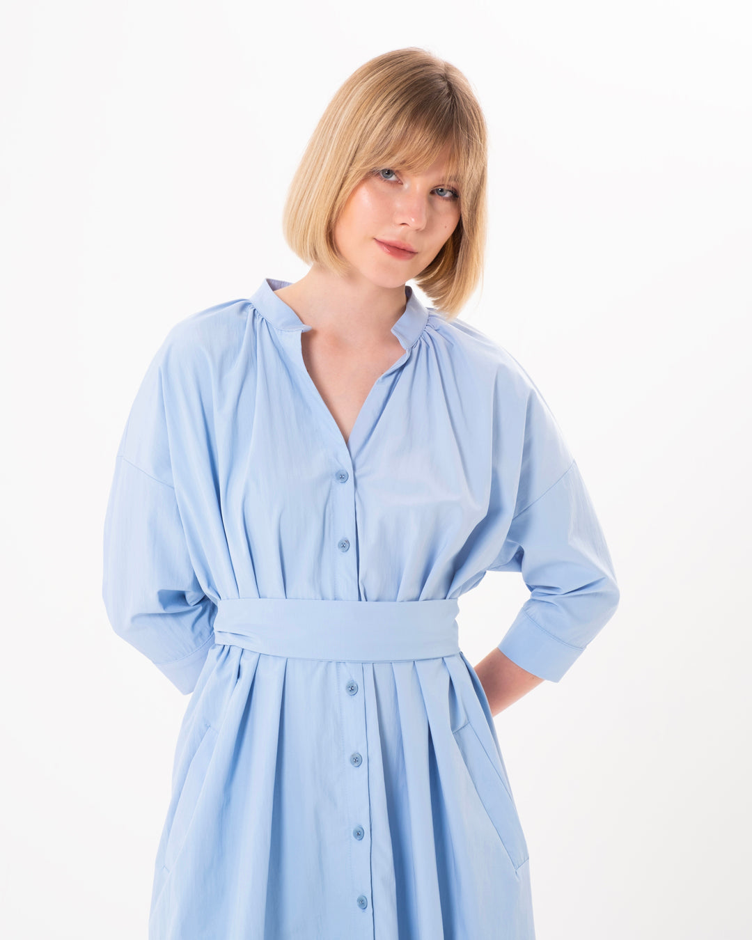 Button-Front Belted Dress