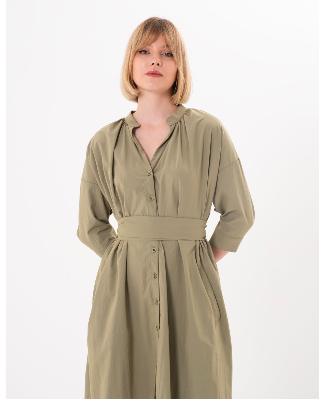 Button-Front Belted Dress