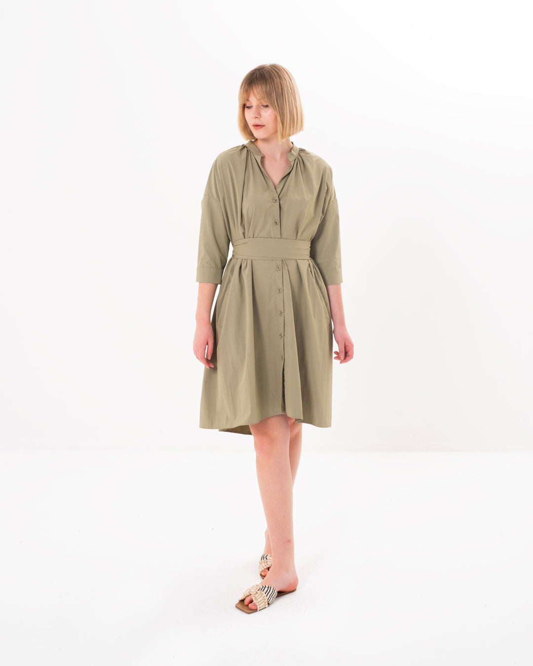 Button-Front Belted Dress