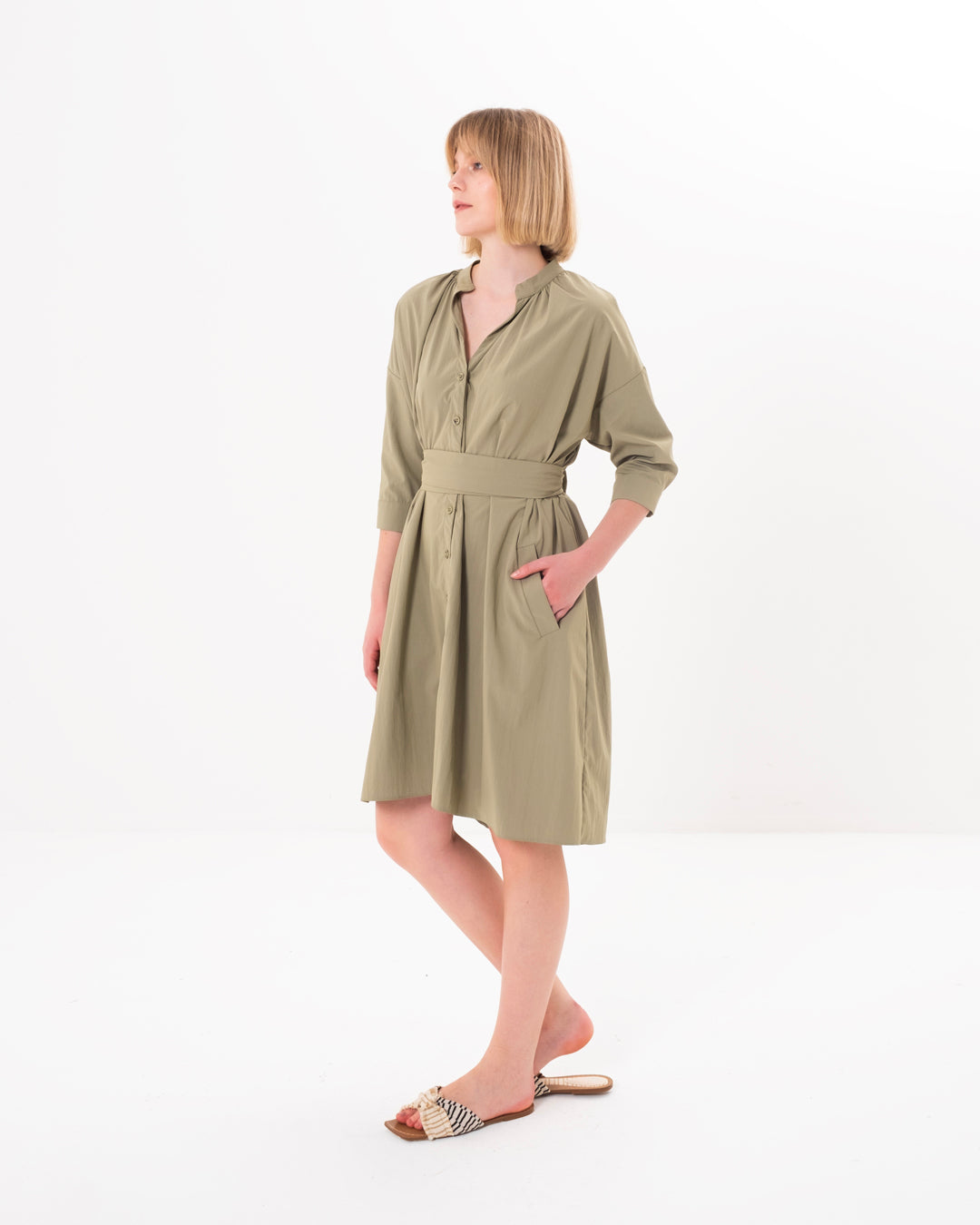 Button-Front Belted Dress