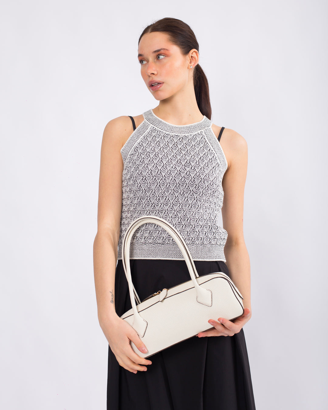 Yuvarlak Yaka, Merserize Crop Triko Bluz - Askılı Elbise