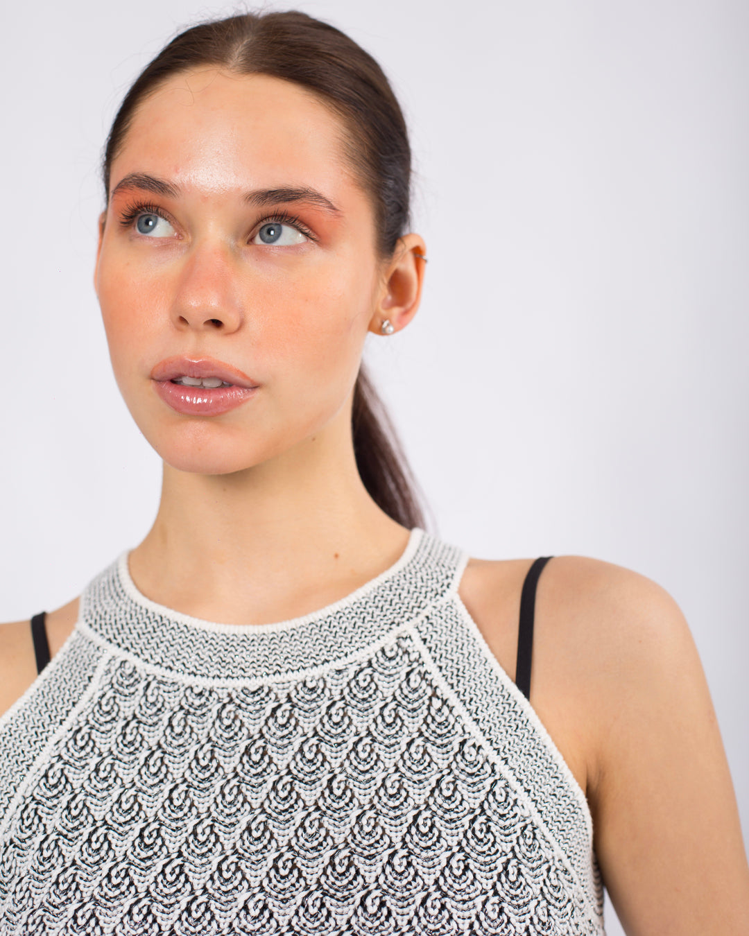 Yuvarlak Yaka, Merserize Crop Triko Bluz - Askılı Elbise