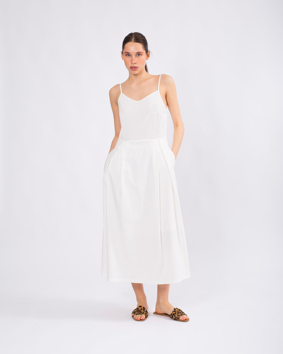 Yuvarlak Yaka, Merserize Crop Triko Bluz - Askılı Elbise