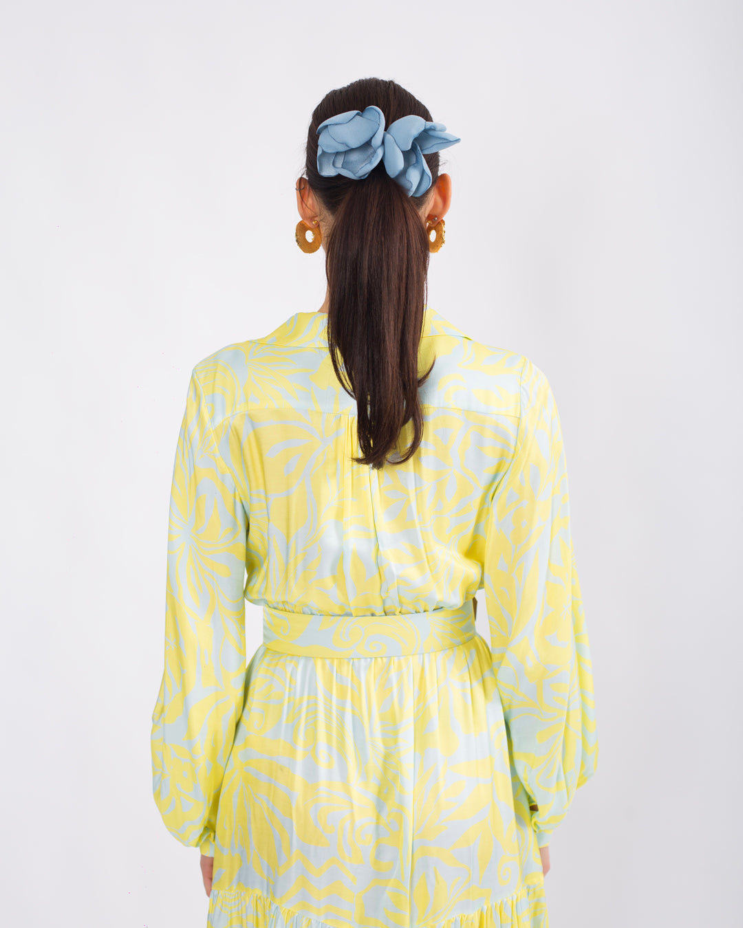 Gömlek Yaka Kemerli Uzun Elbise