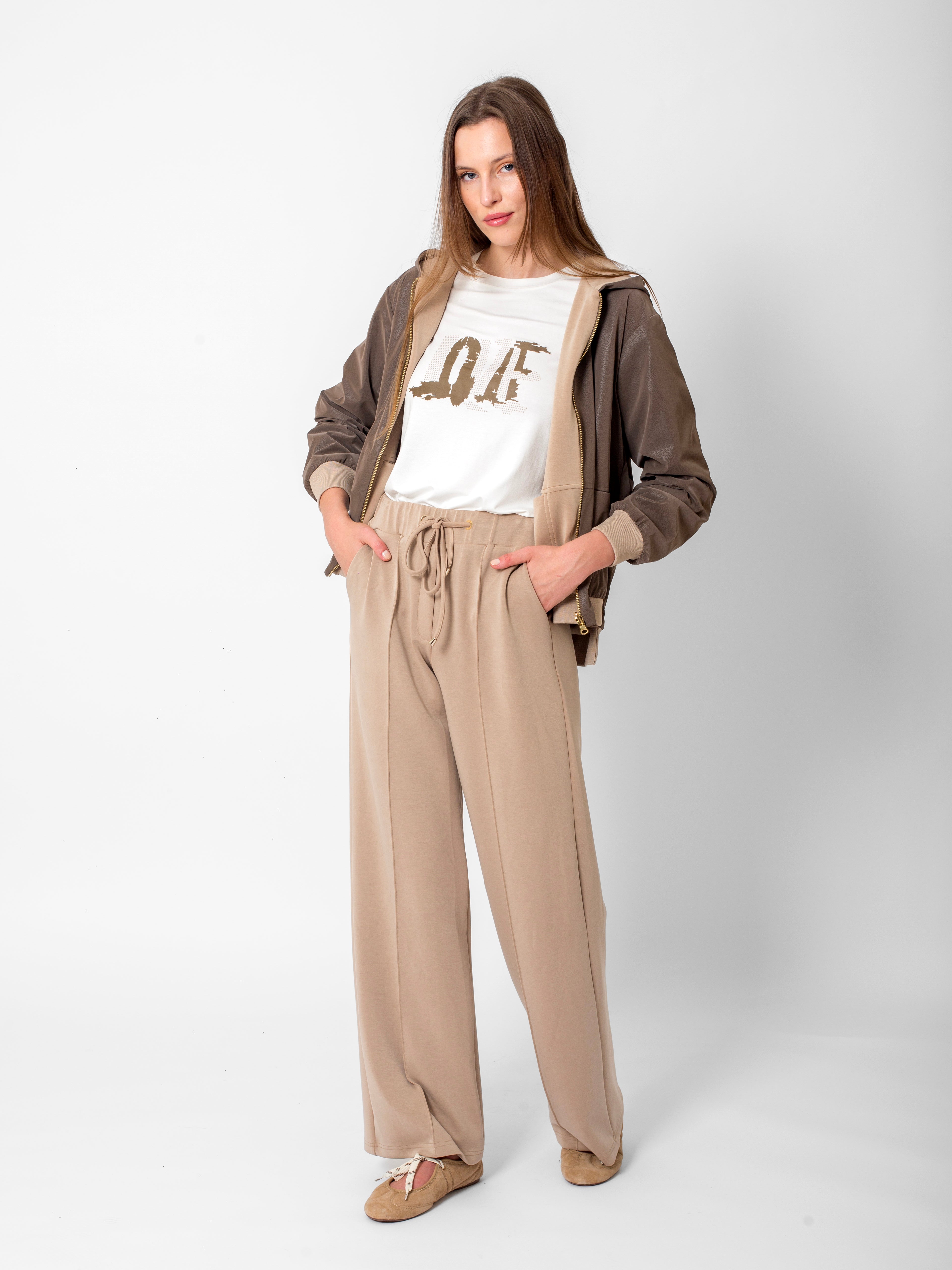 Çift Taraflı, Önü Düğme Detaylı Kapüşonlu Mont-T-Shirt-Beli Lastikli Pantolon Takım