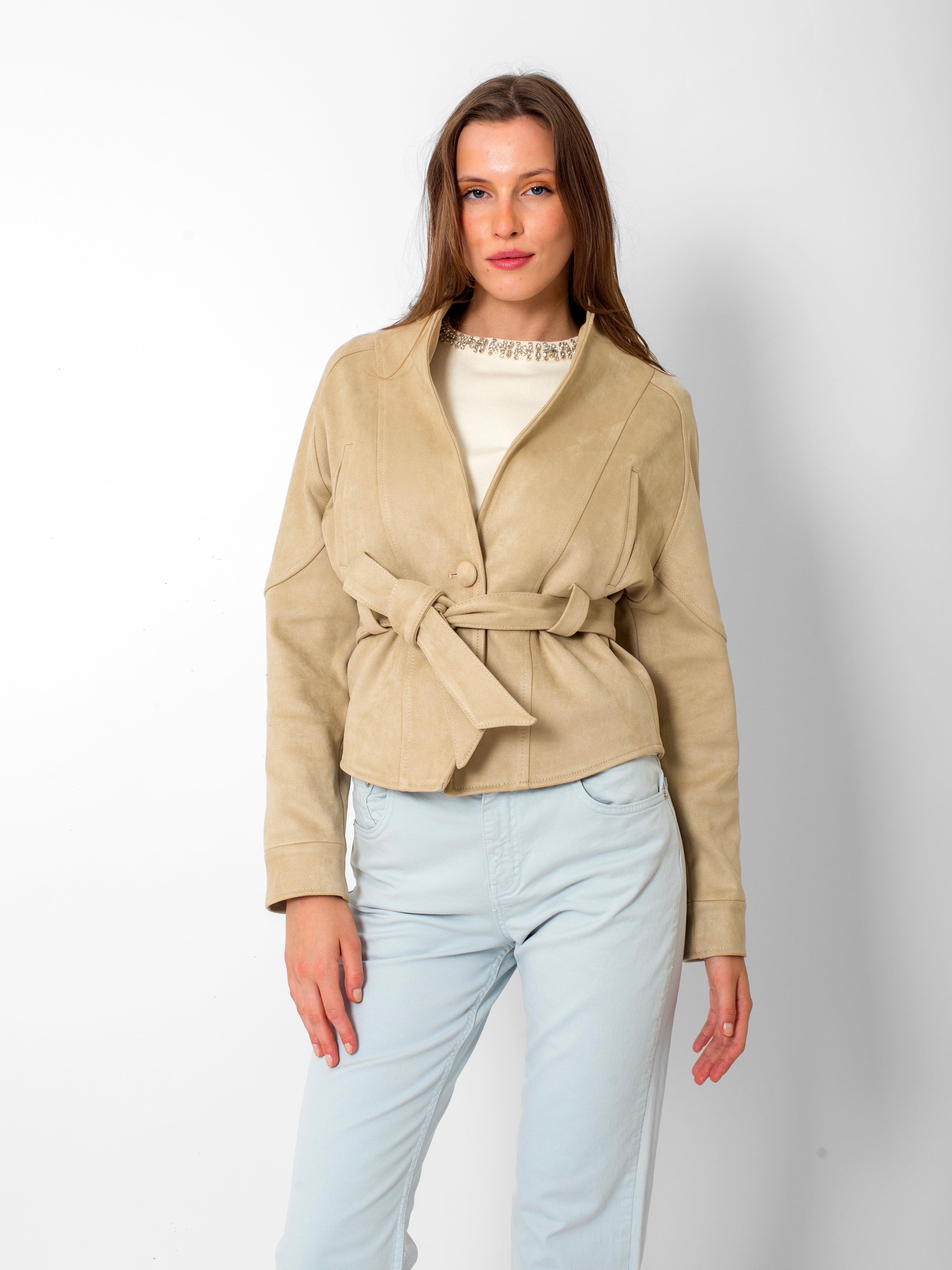 Cep Detaylı Önü Düğmeli Kalın Süet Ceket