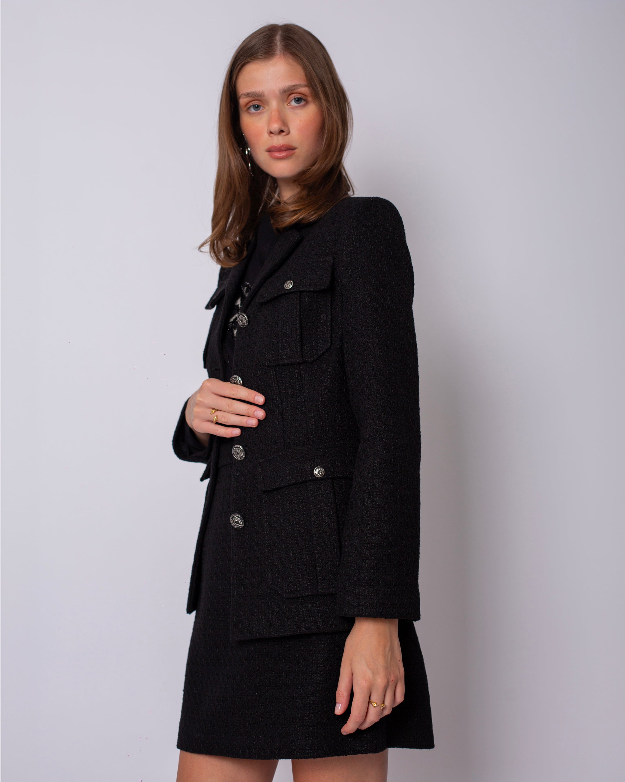 Düğme Detaylı Ceket - Etek Takım