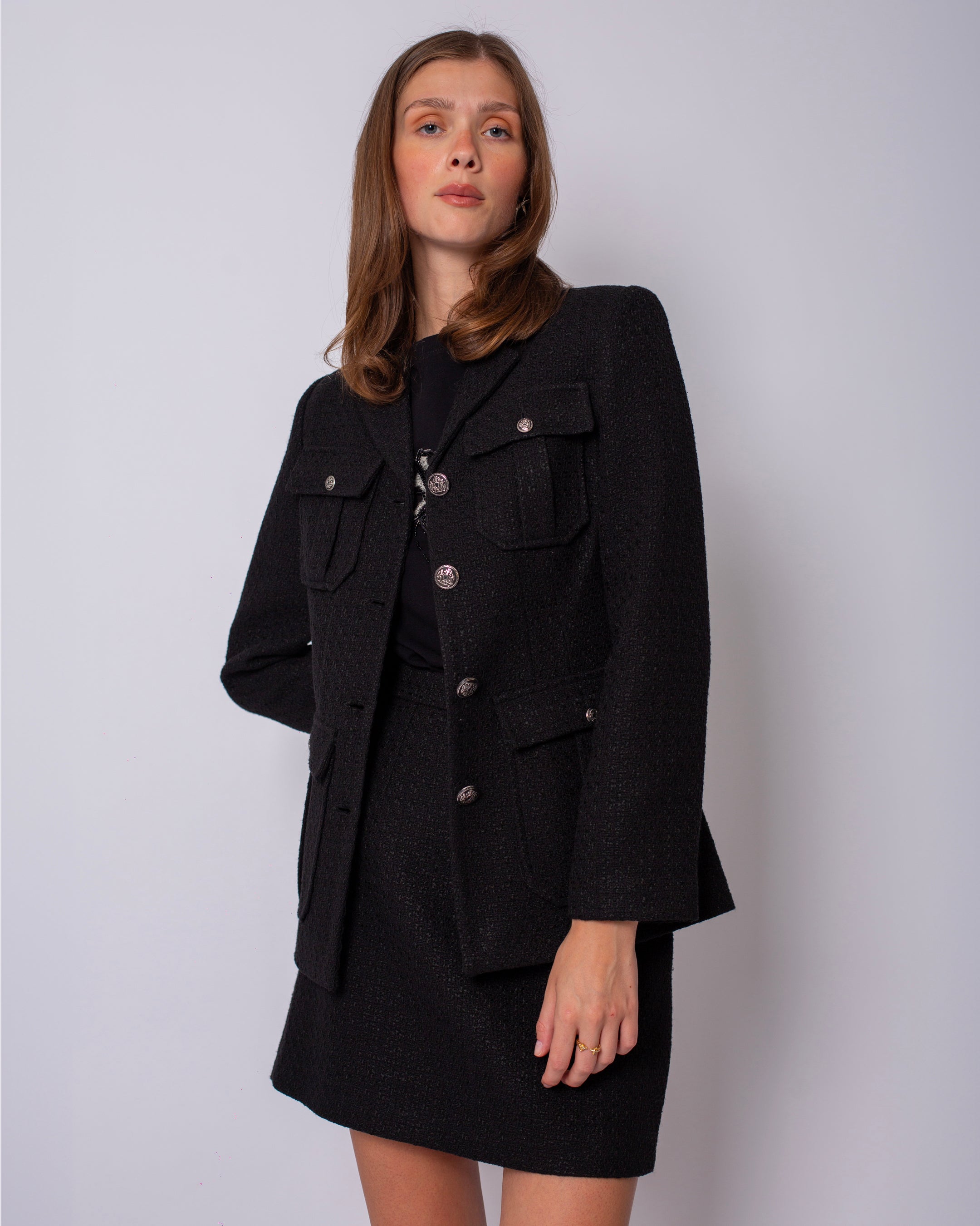 Düğme Detaylı Ceket - Etek Takım