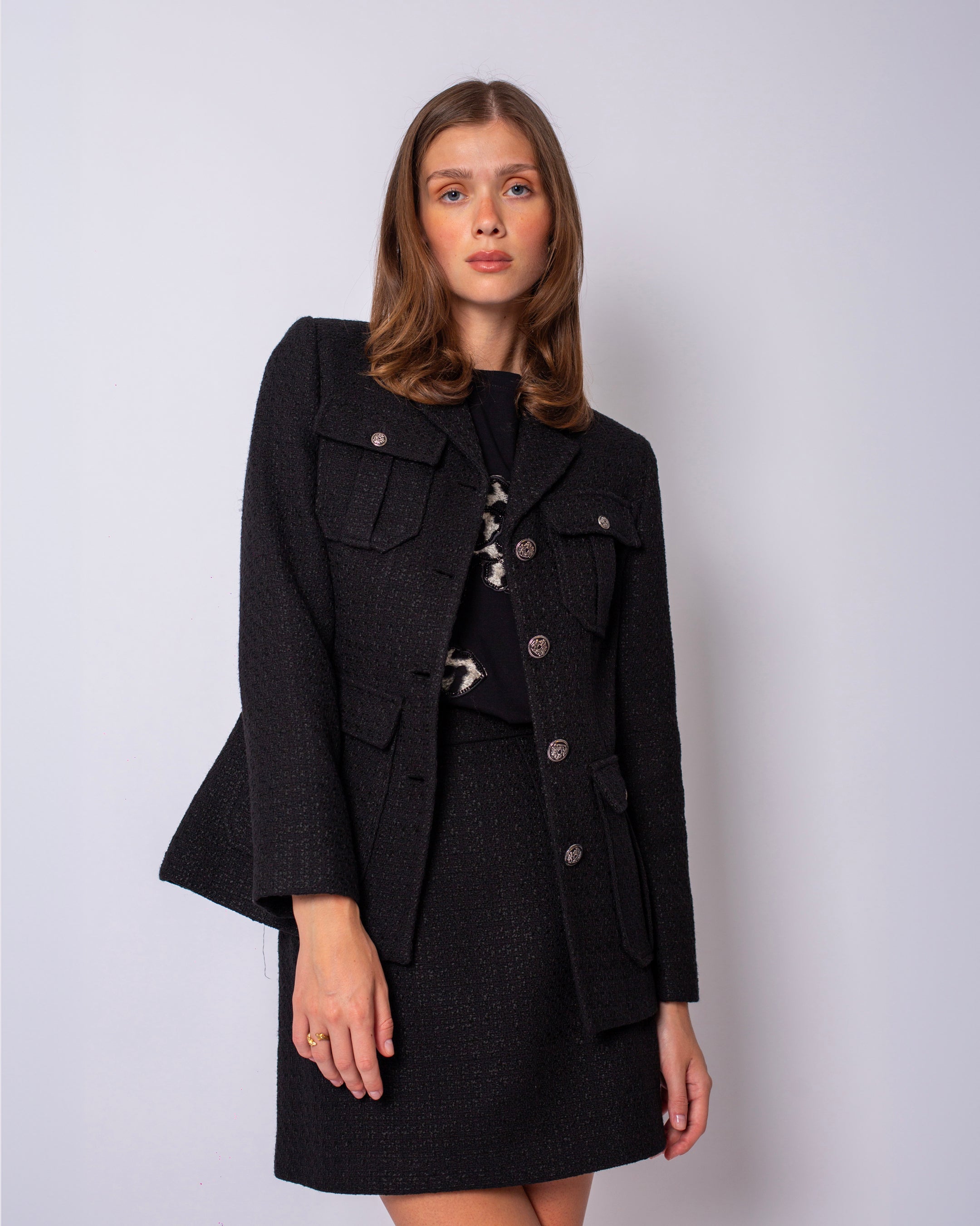 Düğme Detaylı Ceket - Etek Takım