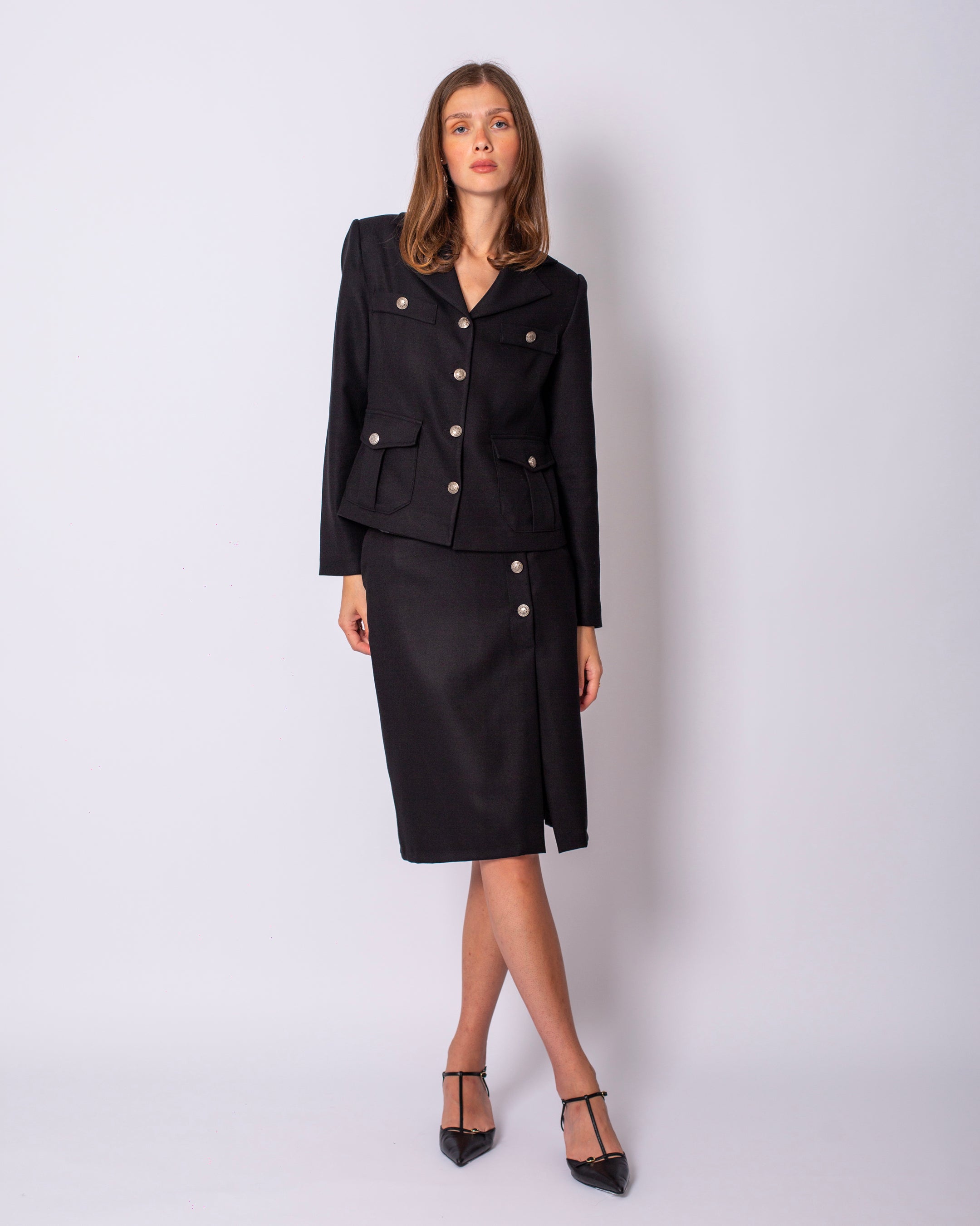 Düğme Detaylı Ceket - Etek Takım