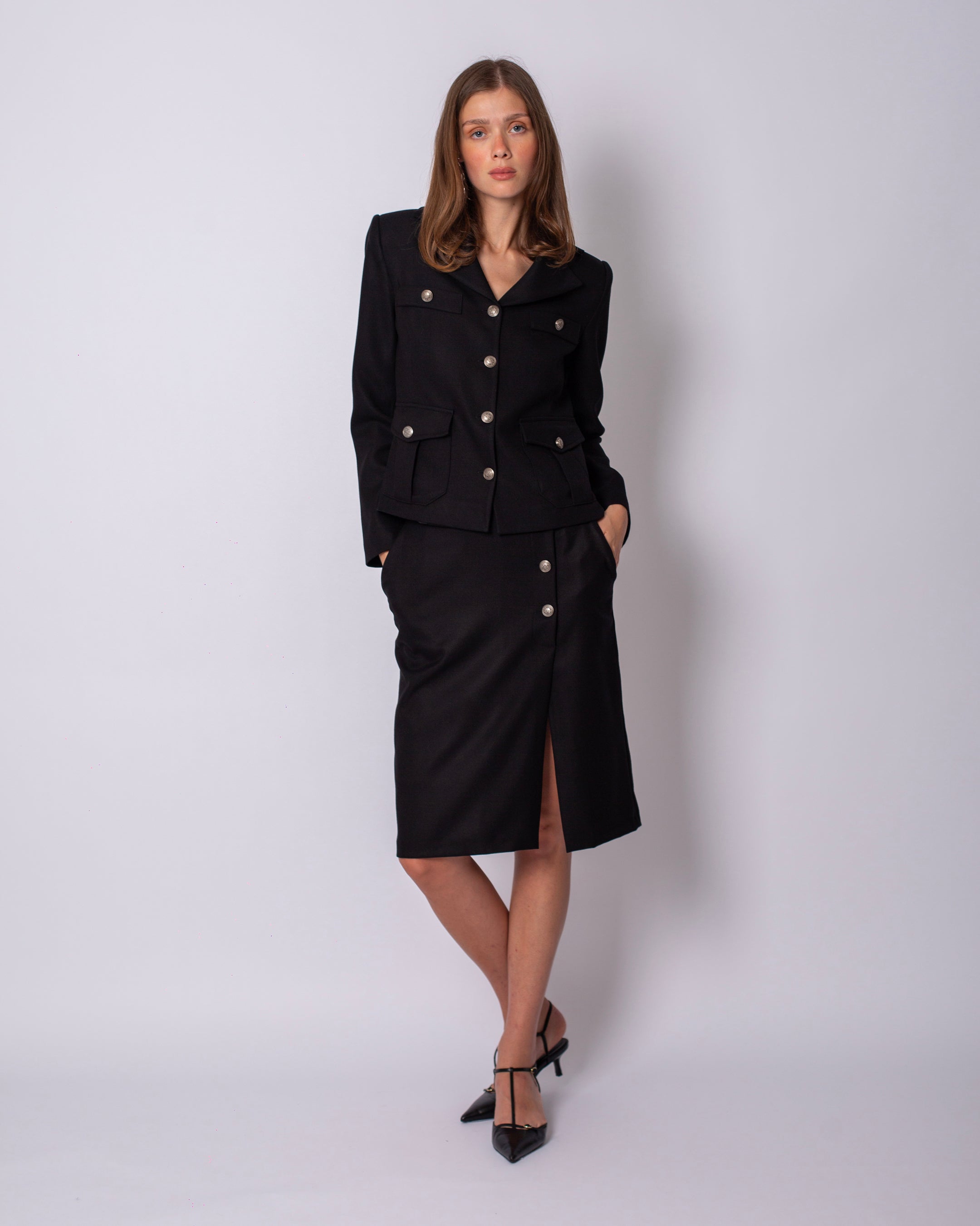 Düğme Detaylı Ceket - Etek Takım