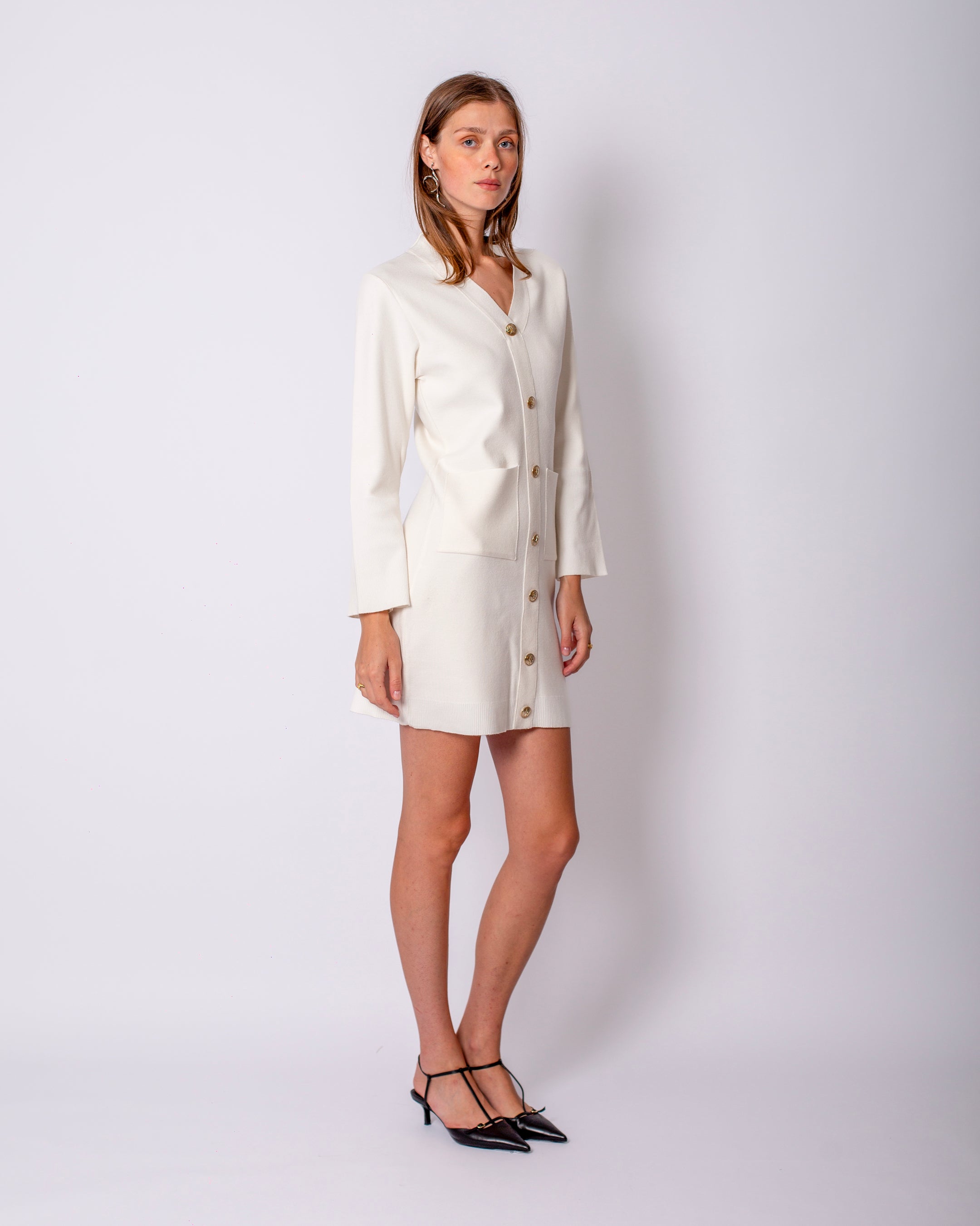 Düğme Detaylı Triko Elbise