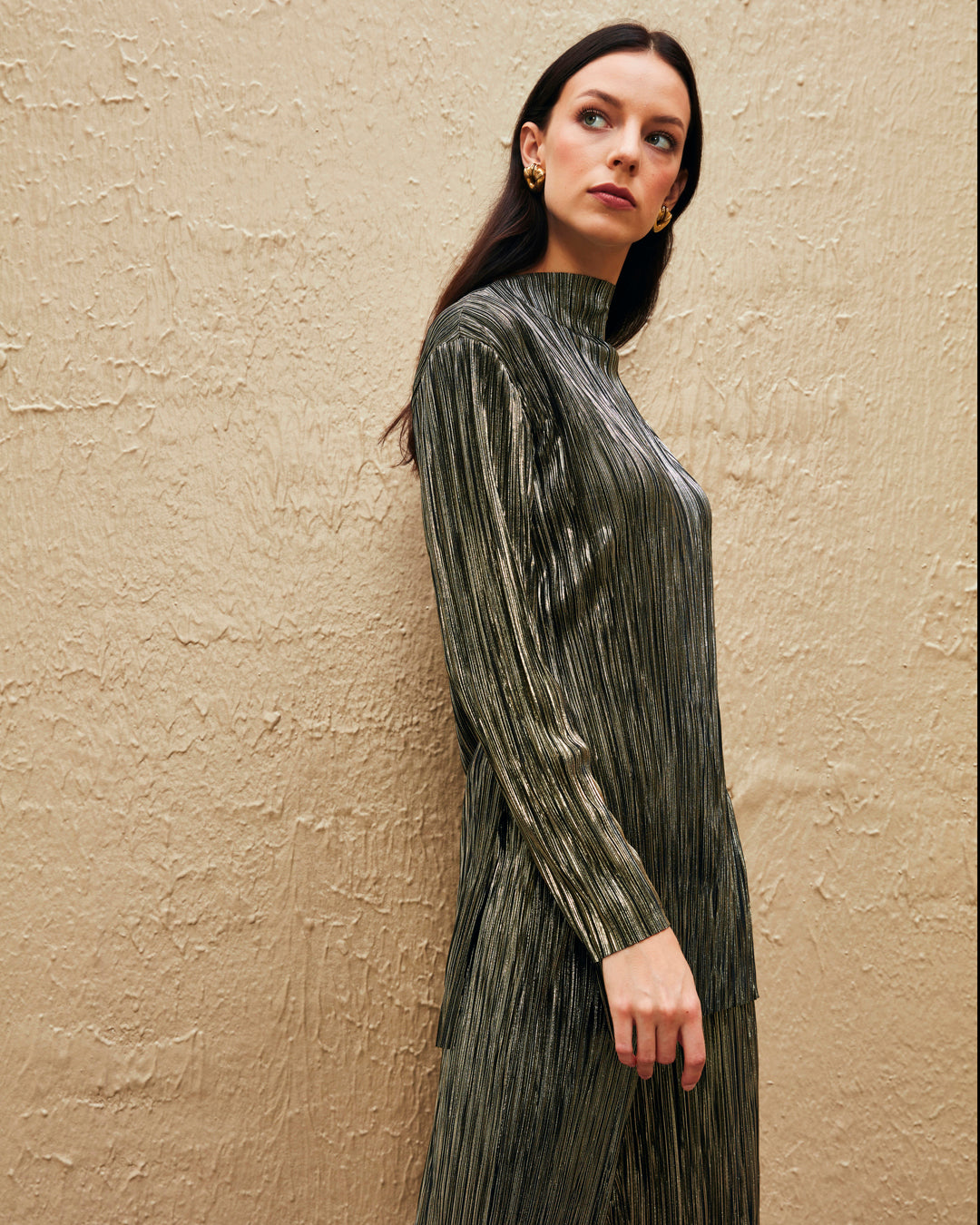 Kayık Yaka Çizgili Bluz - Pantolon Takım