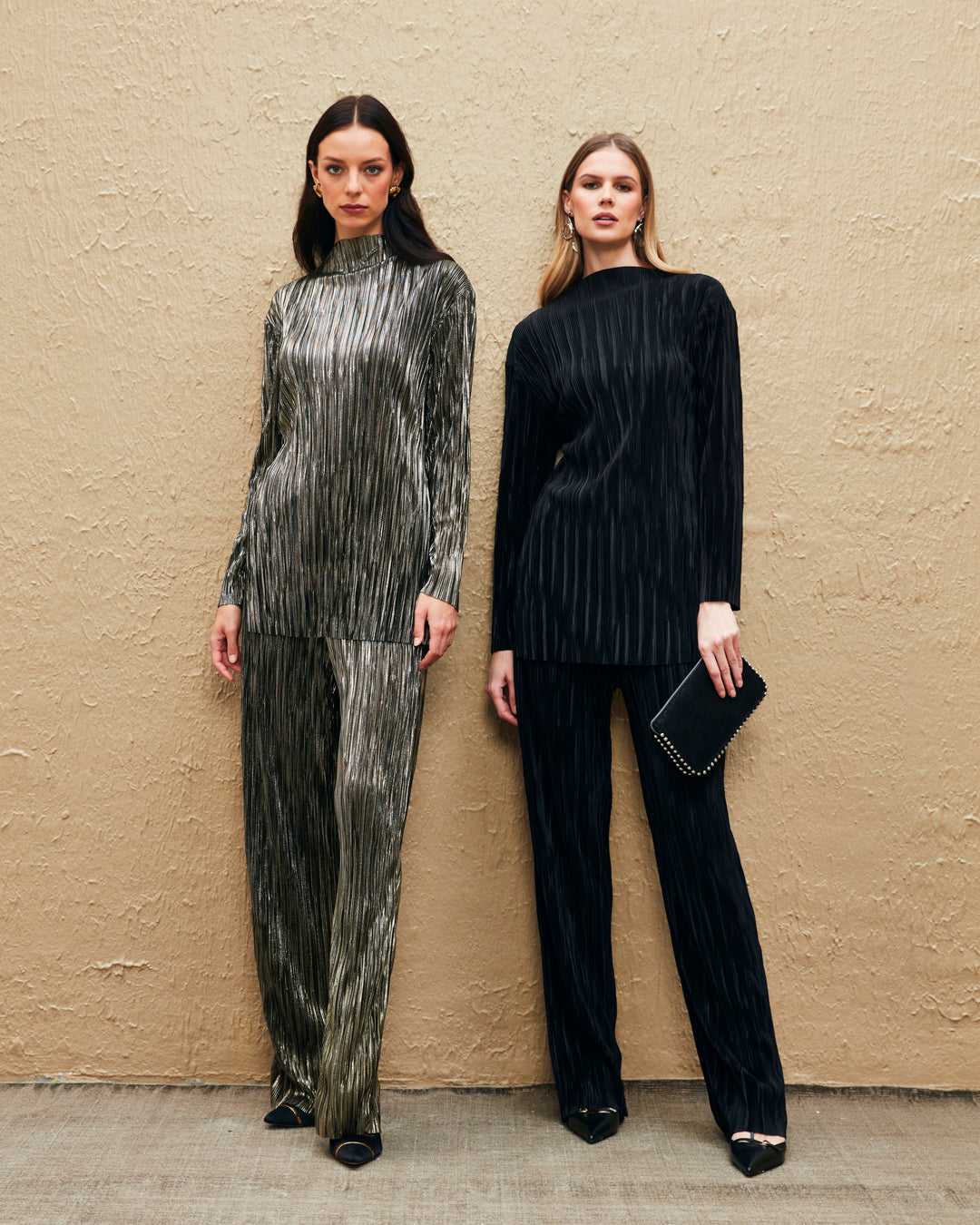 Kayık Yaka Çizgili Bluz - Pantolon Takım