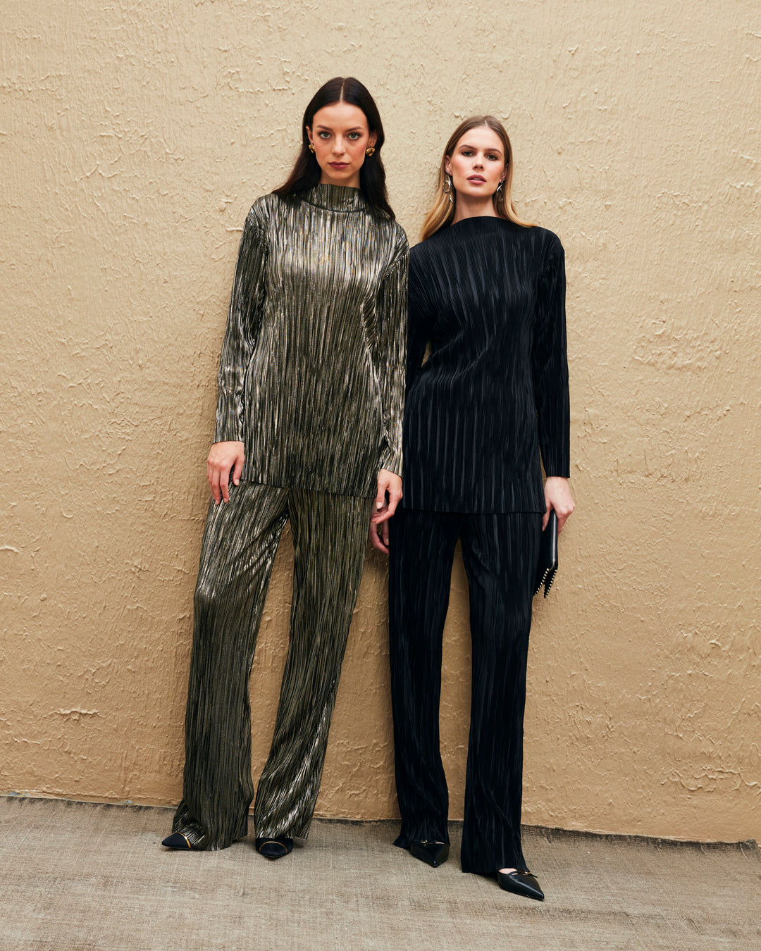 Kayık Yaka Çizgili Bluz - Pantolon Takım