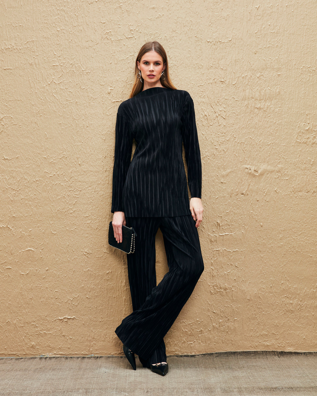 Kayık Yaka Çizgili Bluz - Pantolon Takım