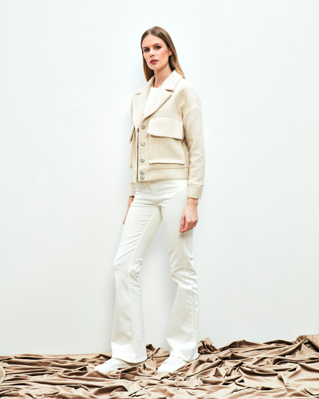 Short Jacket with Snap-Front Pocket Detail (Plus Size)