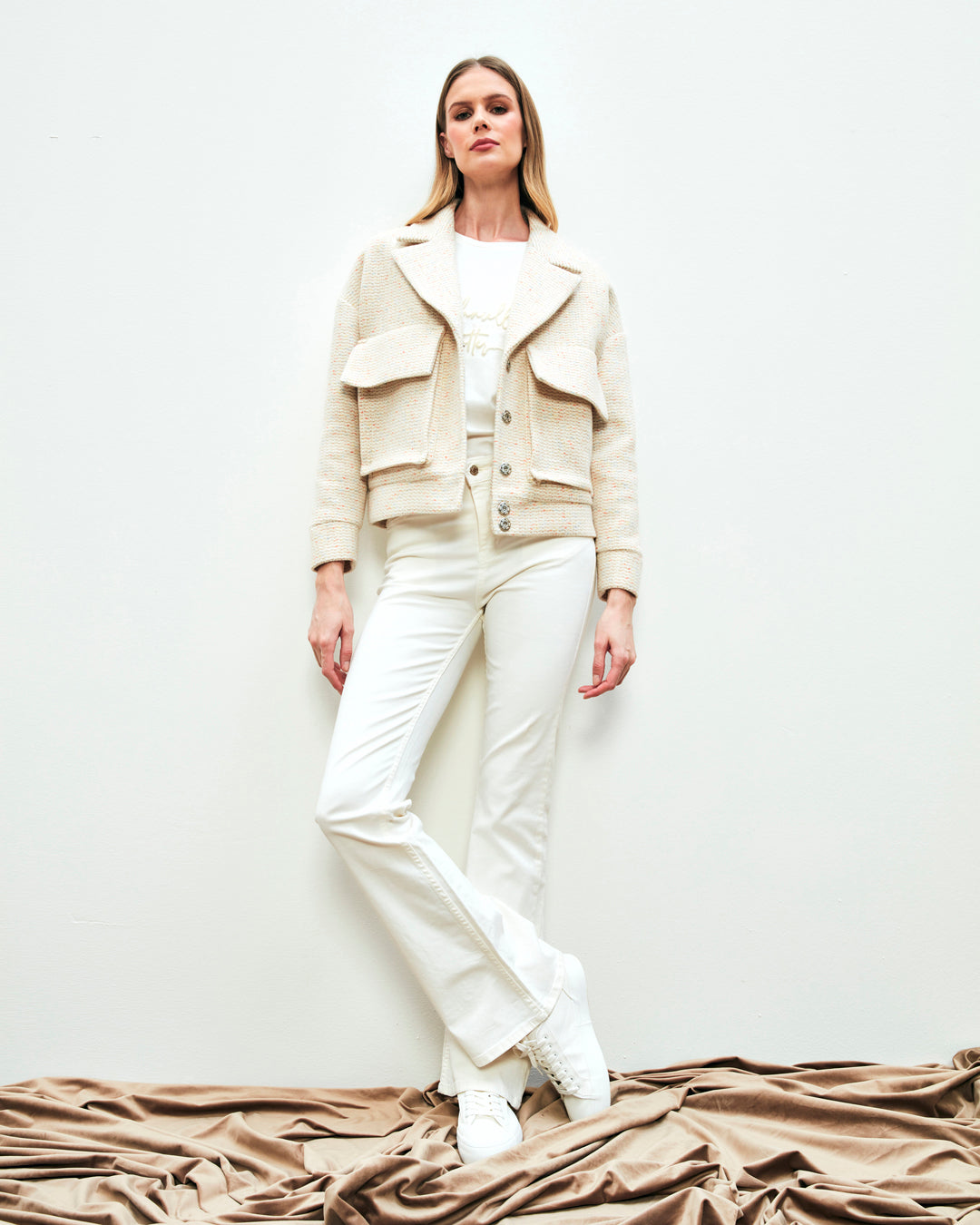 Short Jacket with Snap-Front Pocket Detail (Plus Size)