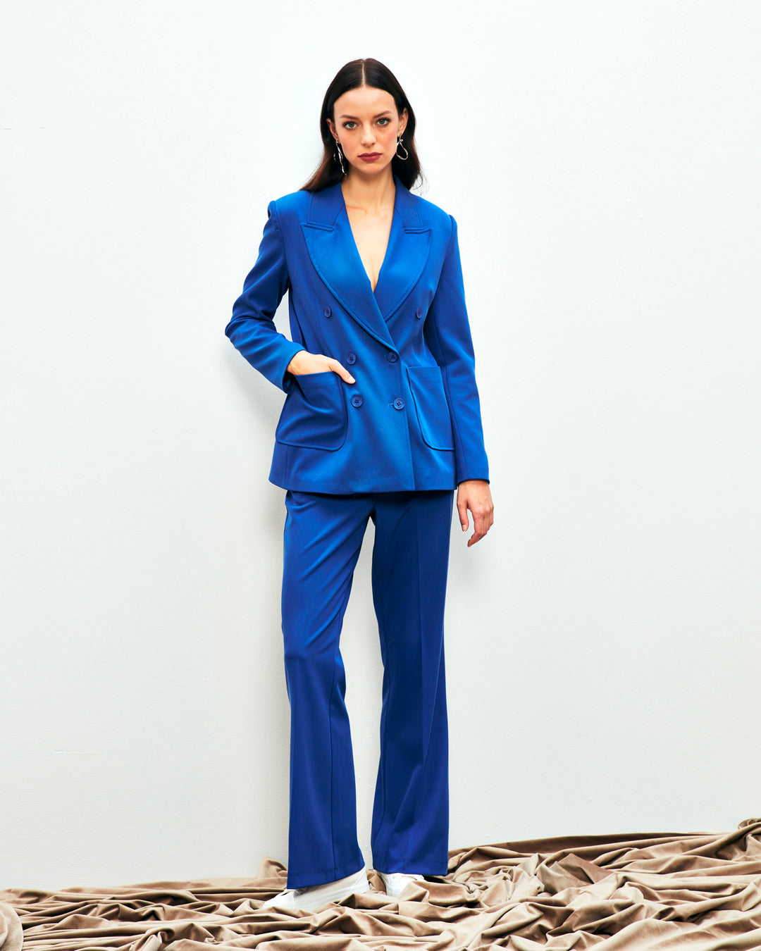 Kruvaze Yaka Düğme Detaylı Ceket - Pantolon Takım