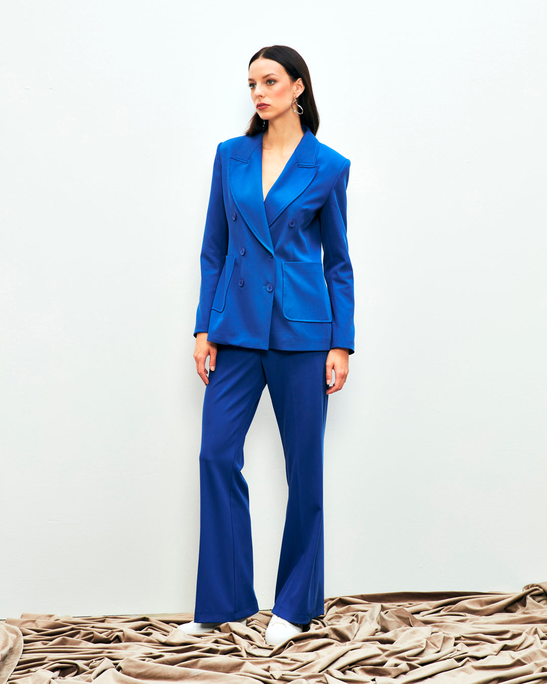 Kruvaze Yaka Düğme Detaylı Ceket - Pantolon Takım