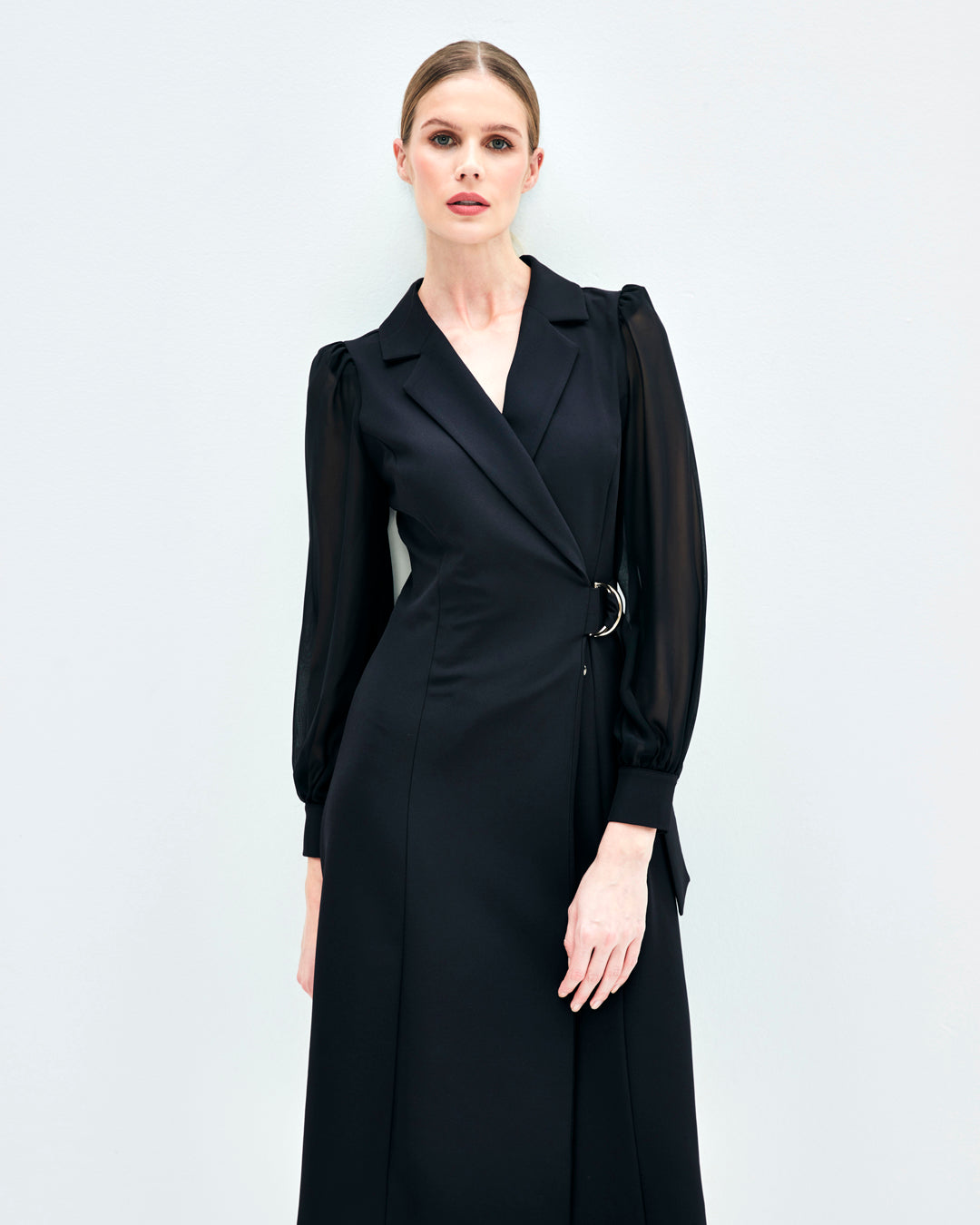 Toka Detaylı Kolları Şifon Elbise