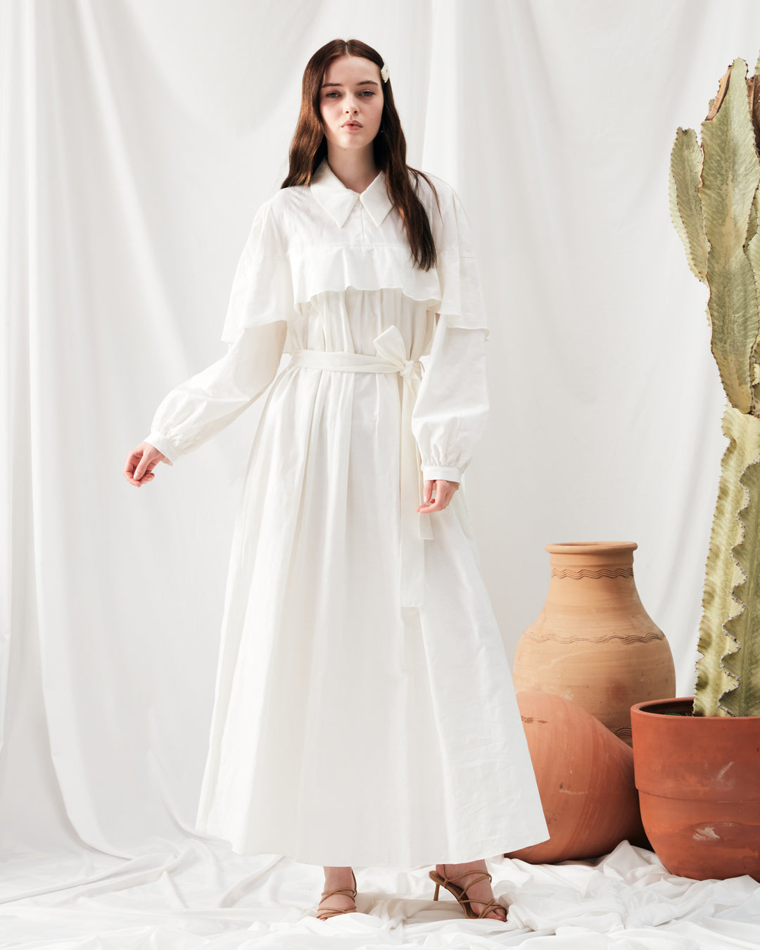 Koton Kumaş Göğüs Büzgülü Beli Kuşaklı Uzun Elbise