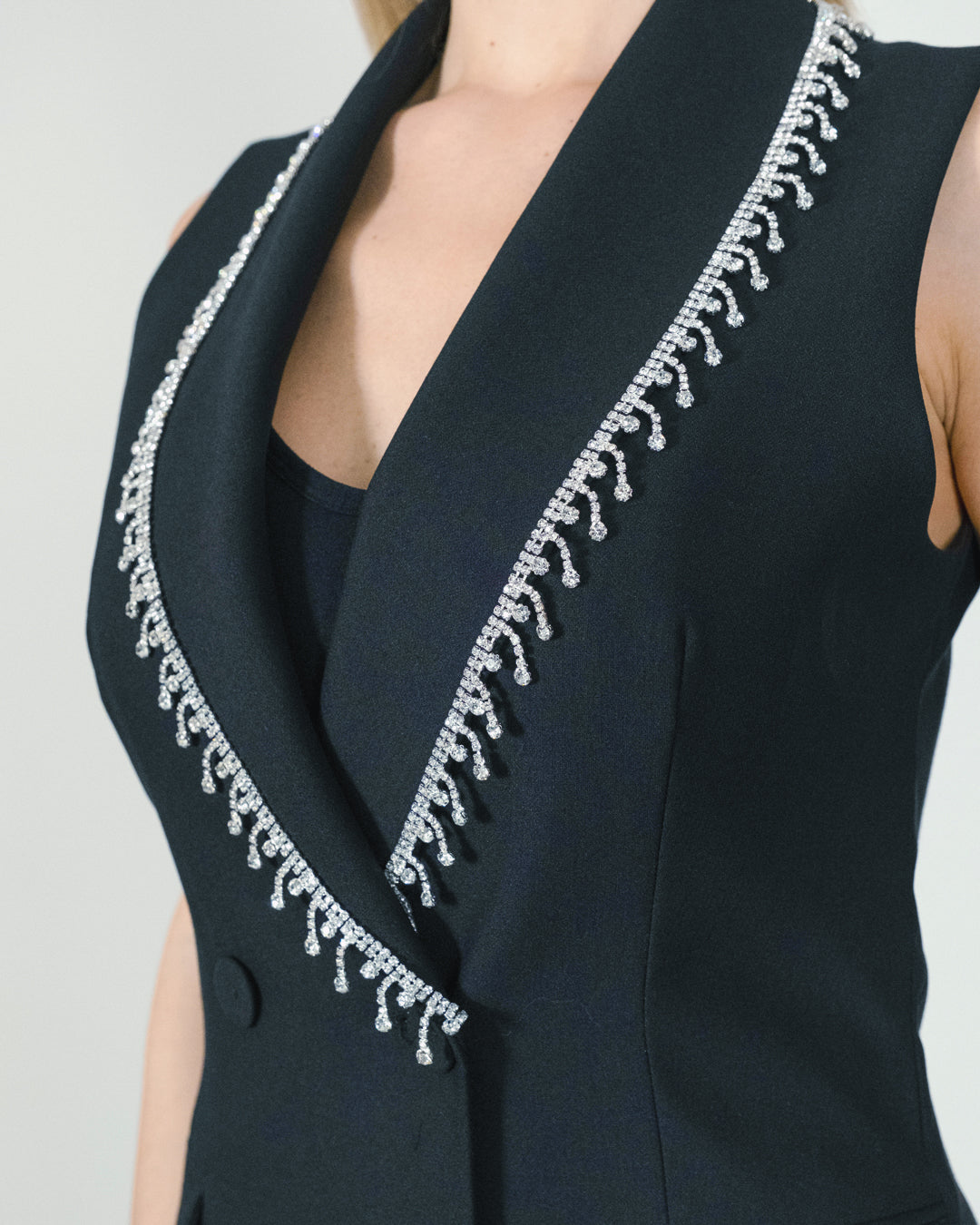 Yaka Taşlı Kruvaze Yelek-Pantolon Takım