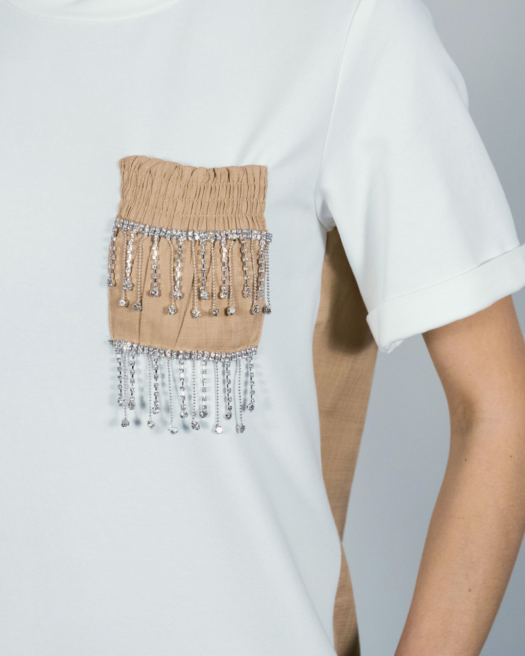 Sırt Detaylı Cebi Kristal Taşlı Spor T-Shirt-Pantolon Keten Takım