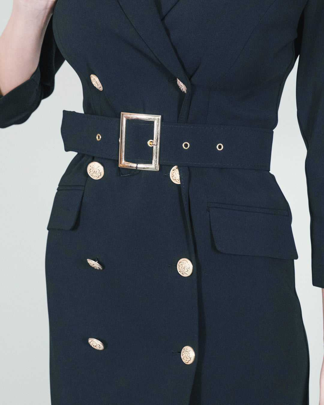 Safari Düğme Detay Uzun Elbise