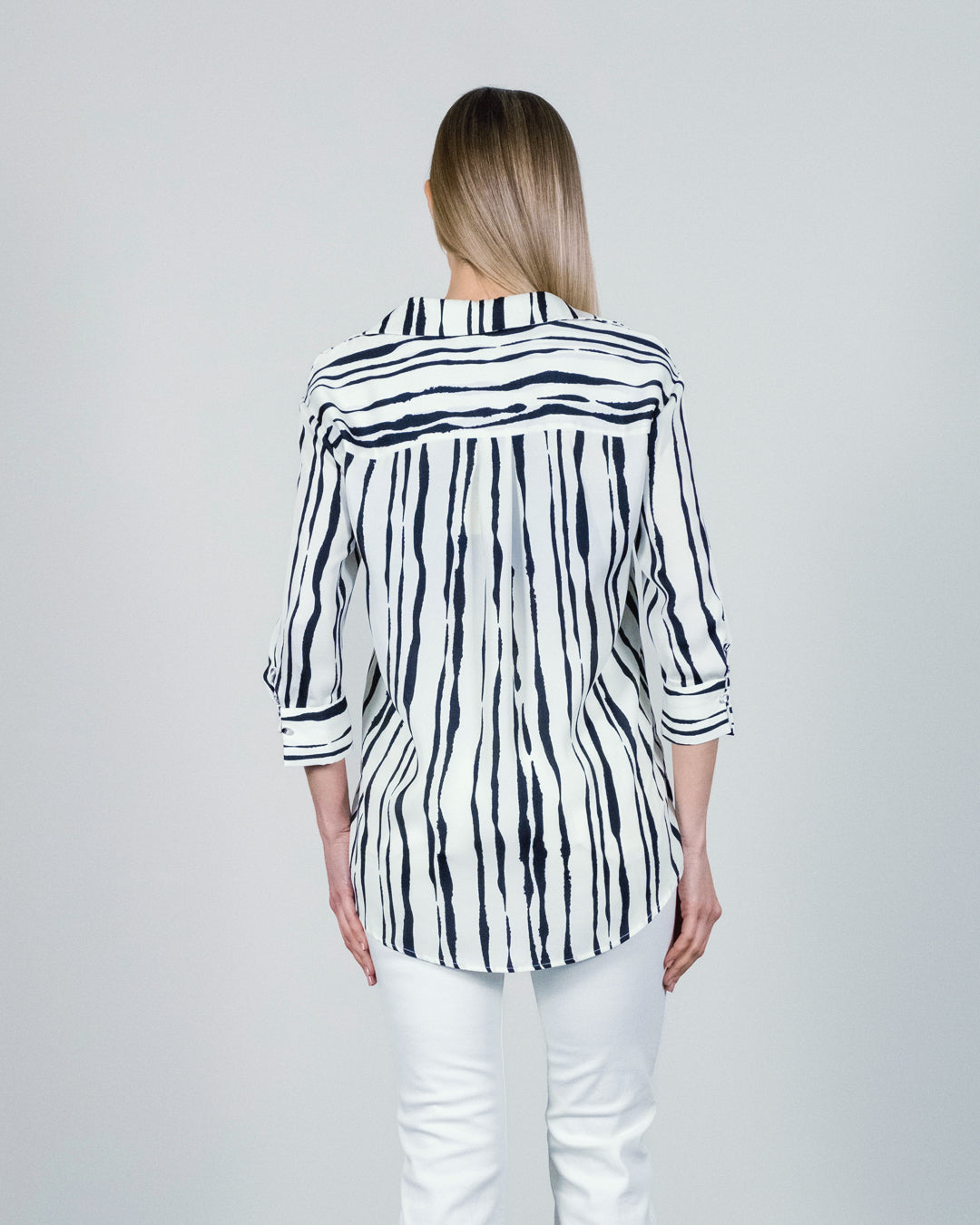 Shirt Collar Striped Buttoned Blouse