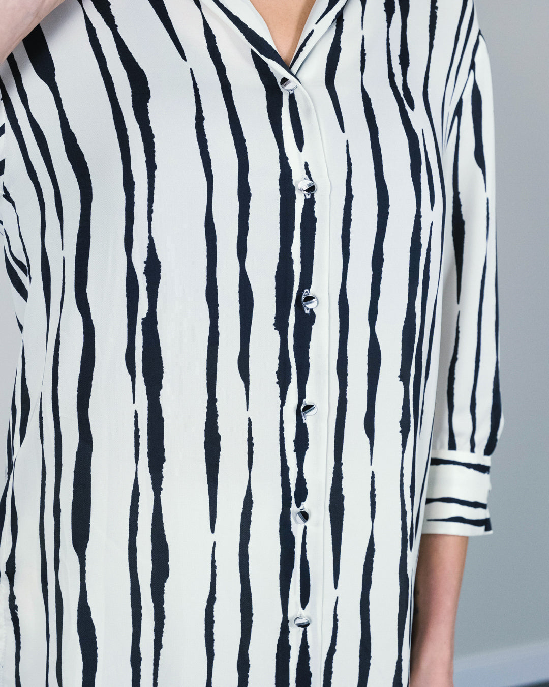 Gömlek Yaka Çizgili Düğmeli Bluz