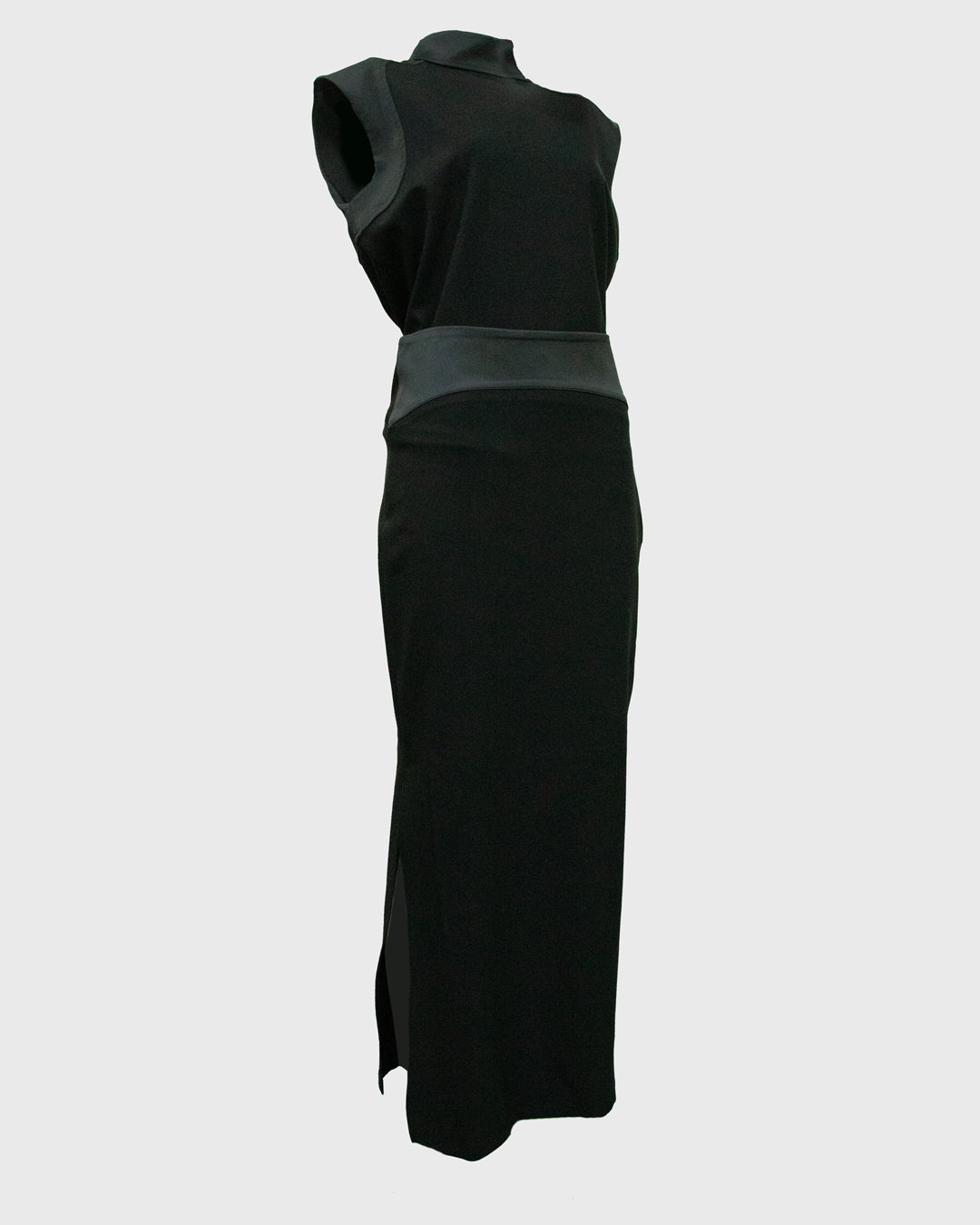 Collar Detailed Sleeveless Lycra Blouse - Skirt Set